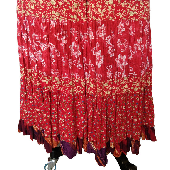 Anna Konya Vintage Red Floral Maxi Skirt One Size Tiered Hippie Bohemian - Picture 4 of 6